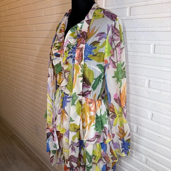 Ark & Co Beige Floral Tiered Ruffle Tie Mini Dress, Women’s Size Small - Picture 6 of 11